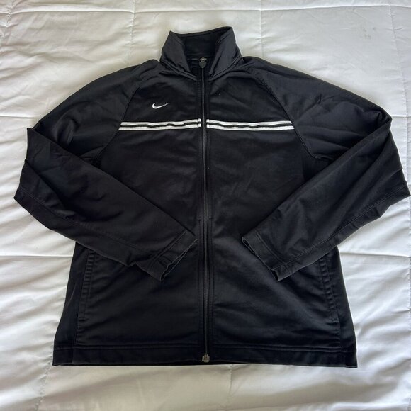 Vintage 90s Y2K Nike Mens Medium Full Zip Training Jacket Black White Striped - Picture 1 of 8